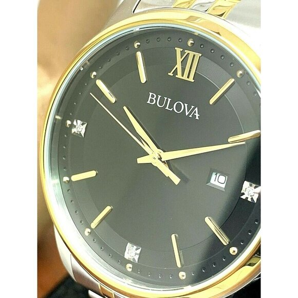 Bulova Men's Watch 98D163 Black Dial Diamond Quartz Two Tone Stainless Steel - Picture 12 of 13